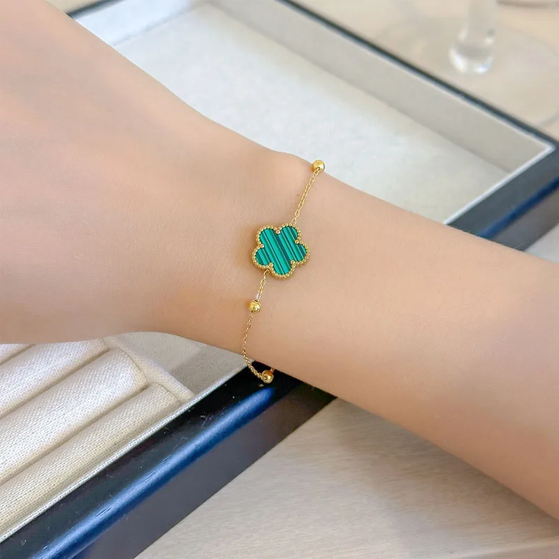 Stainless Steel 5 Clover Flower Charm Bracelet for Women Trend Simple Design Chain Link Wristband Jewelry Birthday Party Gift