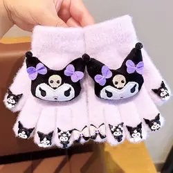 Sanrio cartoon anime character kawaii Hello Kitty cute gloves kuromi My melody five-finger cover warm plus velvet to keep warm
