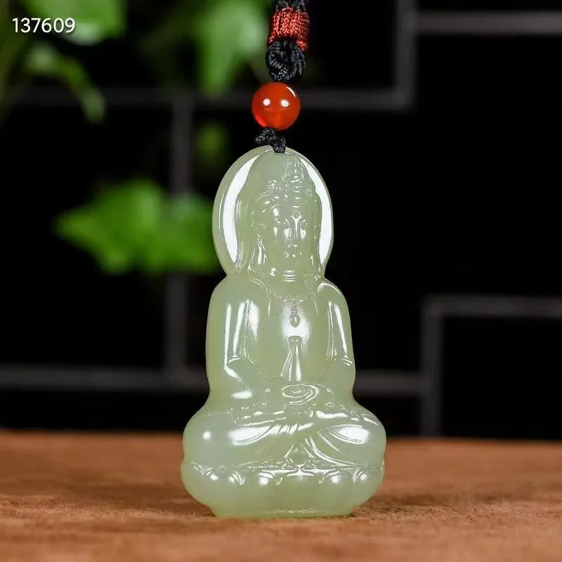 

Natural 100% real green hetian jade carve guanyin Bless peace pendant jewellery for men women gifts luck