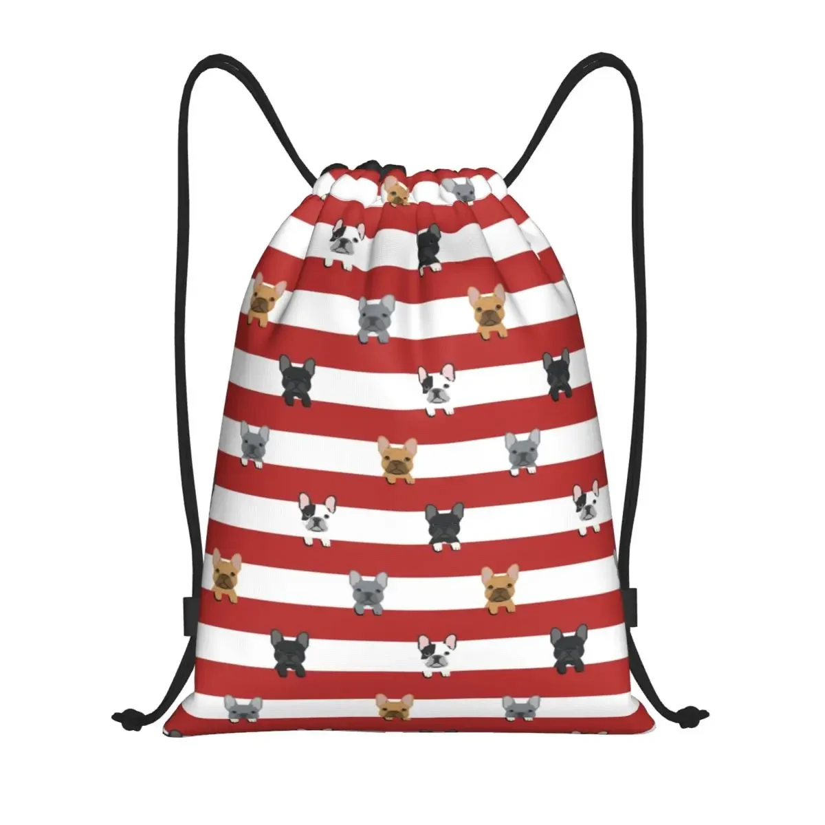 

Custom French Bulldog Red Stripes Drawstring Backpack Bags Lightweight Puppy Animal Pet Gym Sports Sackpack Sacks for Training