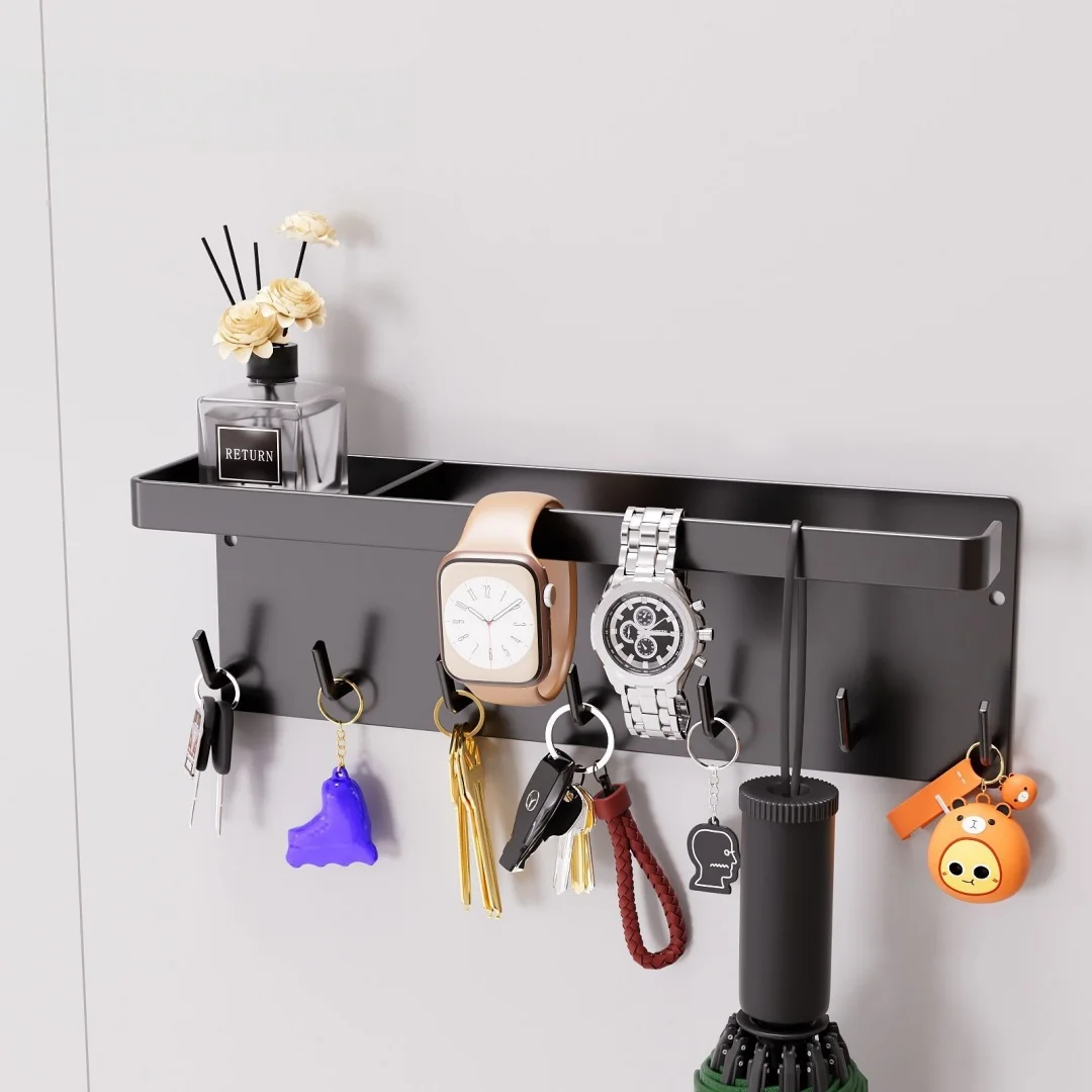 Bohrfreier Wandmontierter Magnetischer Schlüsselhalter mit Ablage, Eingangsbereich-Organizer für Regenschirme, Schlüssel, Uhren, Zuhause