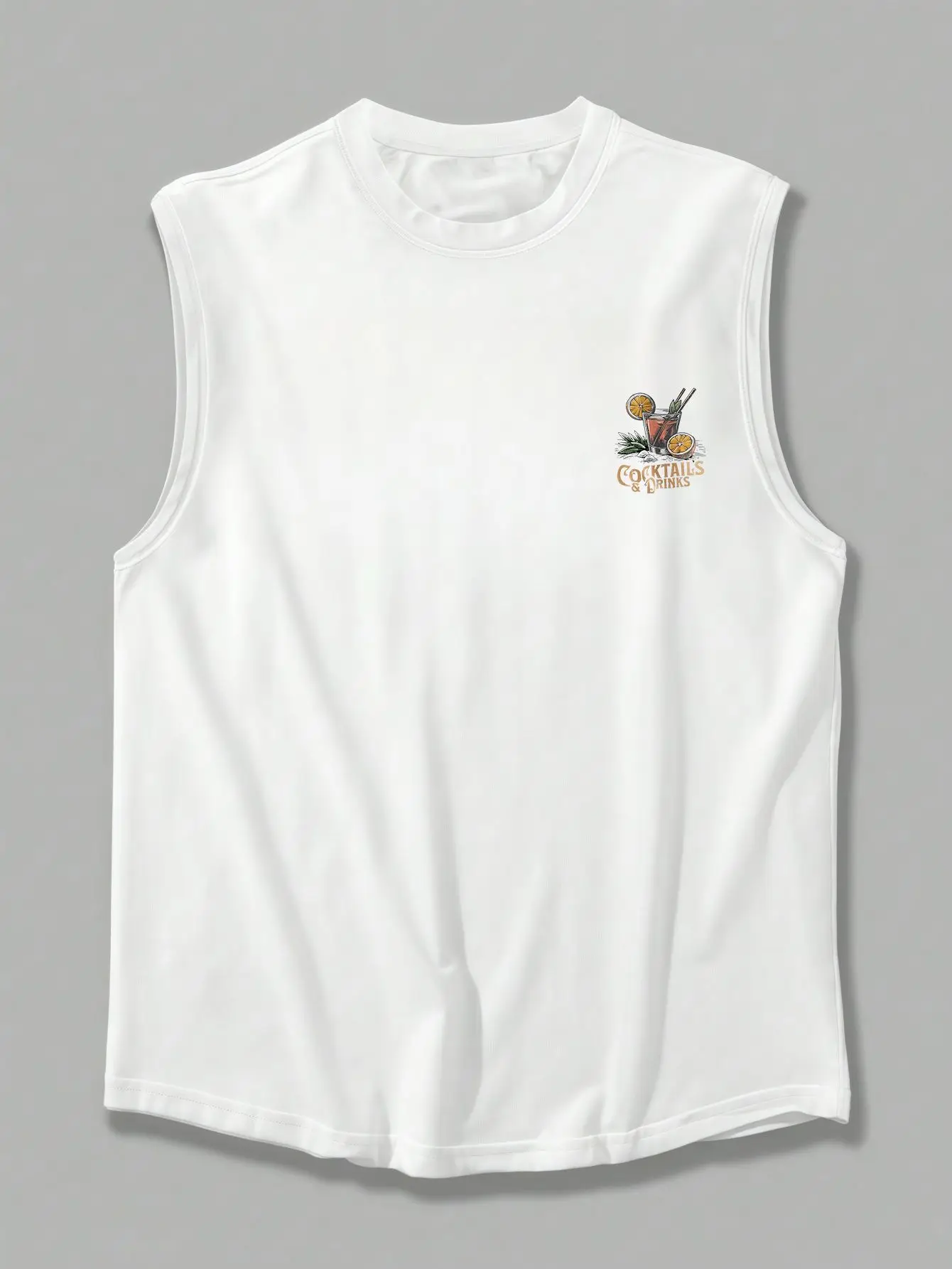 SEASON Men's Casual Sports Vest Lightweight Breathable  Woven Fabric round Neck Sleeveless Printed with English Juice Patterns