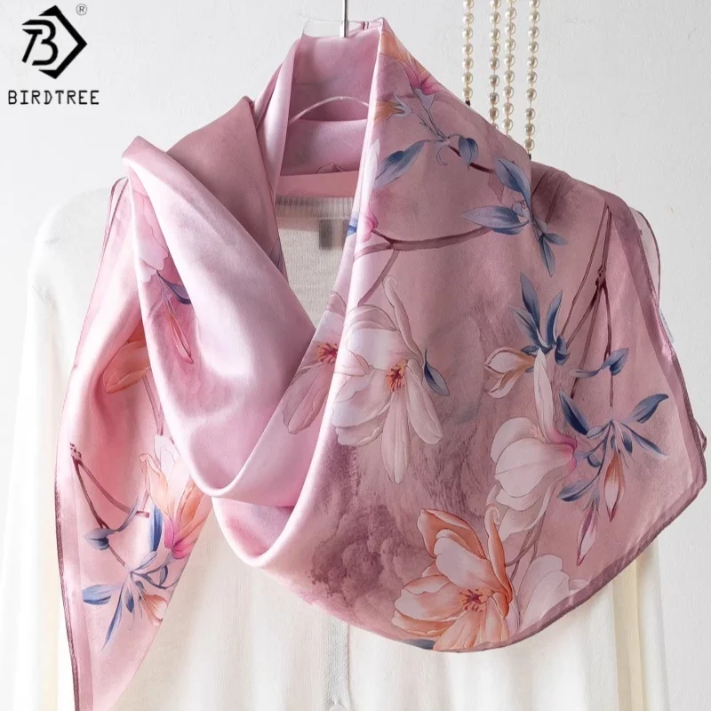 

Шелковый платок BirdTree, 100% натуральный шелк, с принтом, однотонный сатин, элегантный розовый платок для мамы, новинка весны 2026, шаль A63414JF
