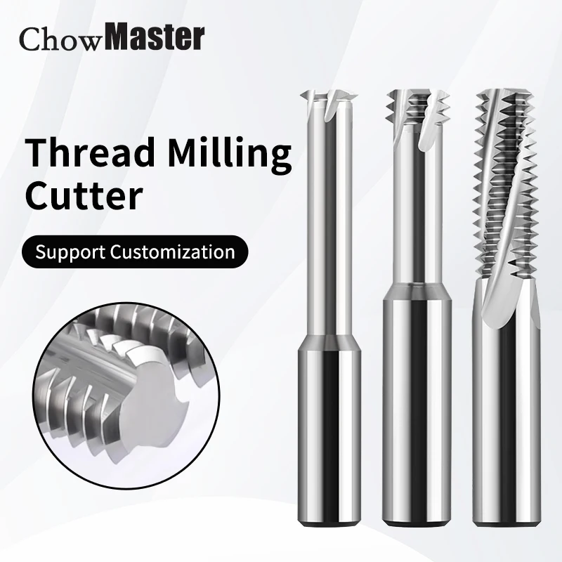 Chowmaster M1-M24 3 Flutes 4 Blades Carbide Tridentate Thread Mill Cutter CNC Carbide Three Row Thread Millin End Mill Aluminium