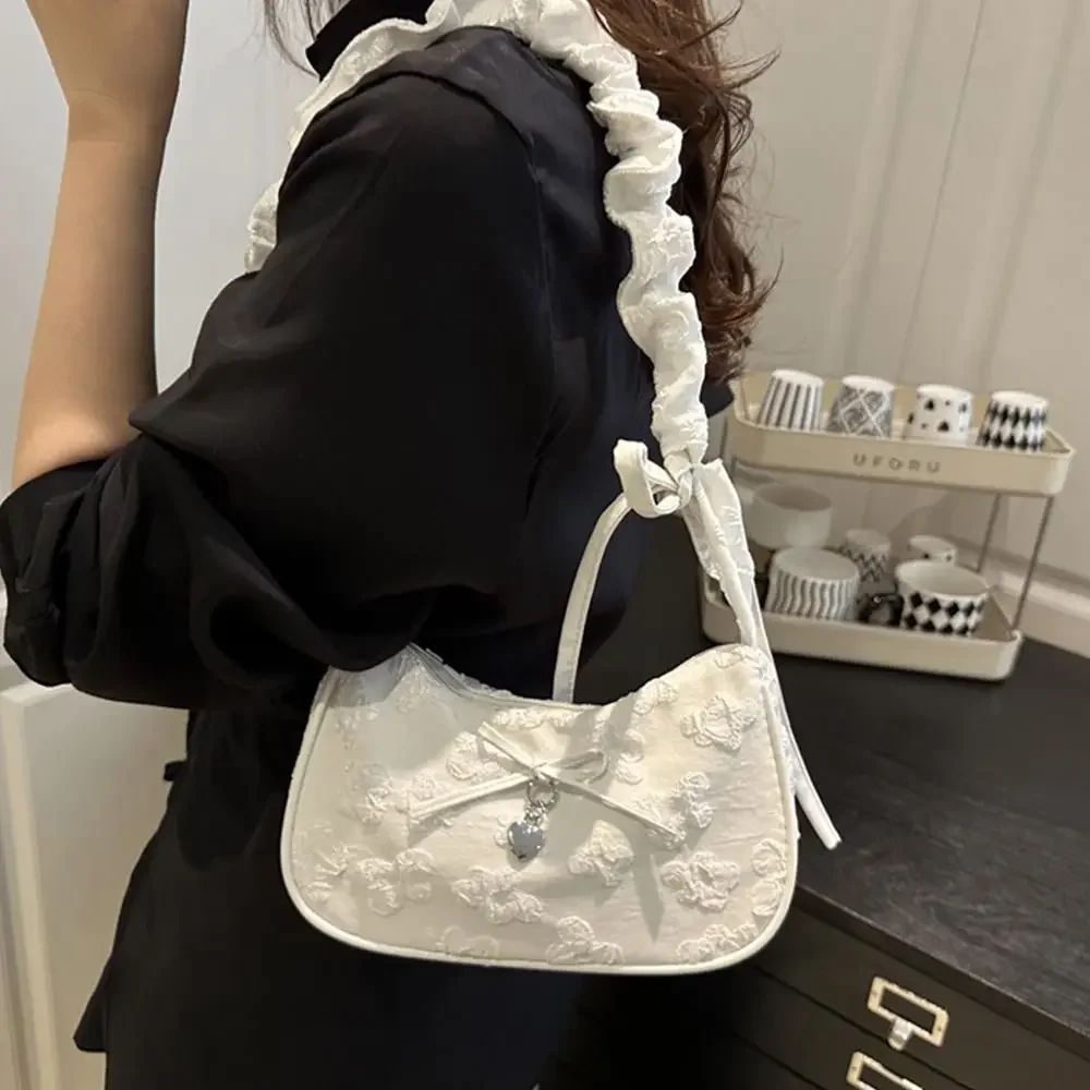 

Trendy Multicolor Shoulder Bag Large Capacity Flower Bowknot Tote Bag Casual Underarm Bag Teenage Girls