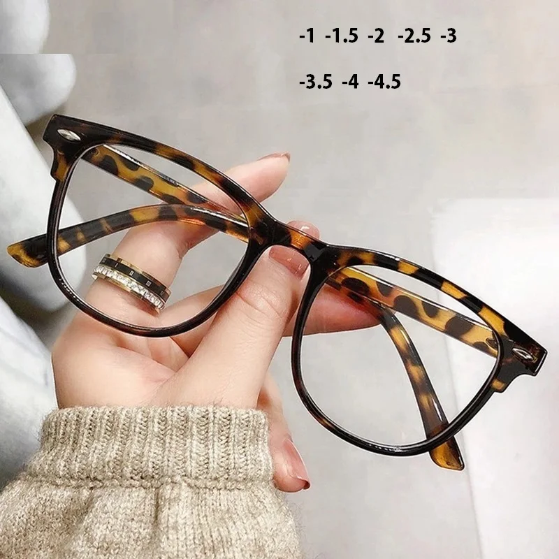 -1 -1,5-2-2,5-3-3,5 Vintage Leoparden-Kurzsichtigkeitsbrille für Damen und Herren Transparente Myopie-Korrekturbrille Computerbrille