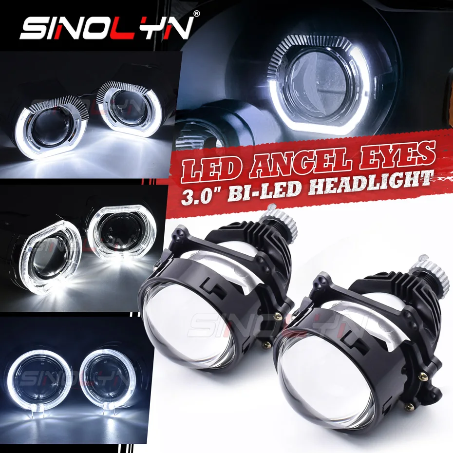 Sinolyn Bi LED Lenses H7 LED H4 H1 9005 9006 3 Inch Angel Eyes Headlight Projector Universal Car Lights Lens Car Accessories DIY