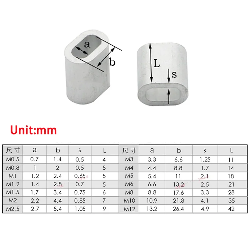 4000 Pcs M0.5/M0.8/M1/M1.2/M1.5/M2/M2.5 Elliptical Single Hole Aluminum Clips Wire Rope Fastener Sleeves for Cable Fixing﻿