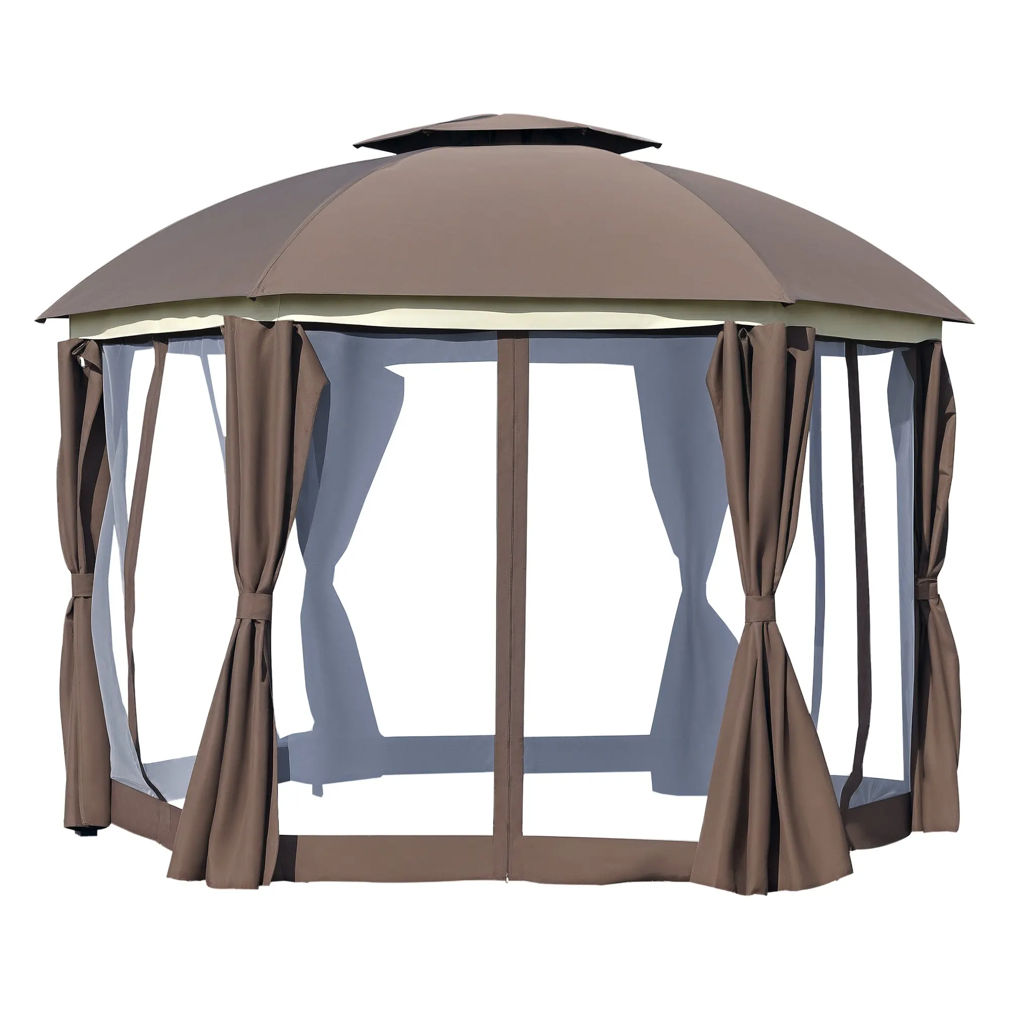 12' X 12' Backyard and Patio Cabin with Mesh Side Walls and Steel Frame, Brown