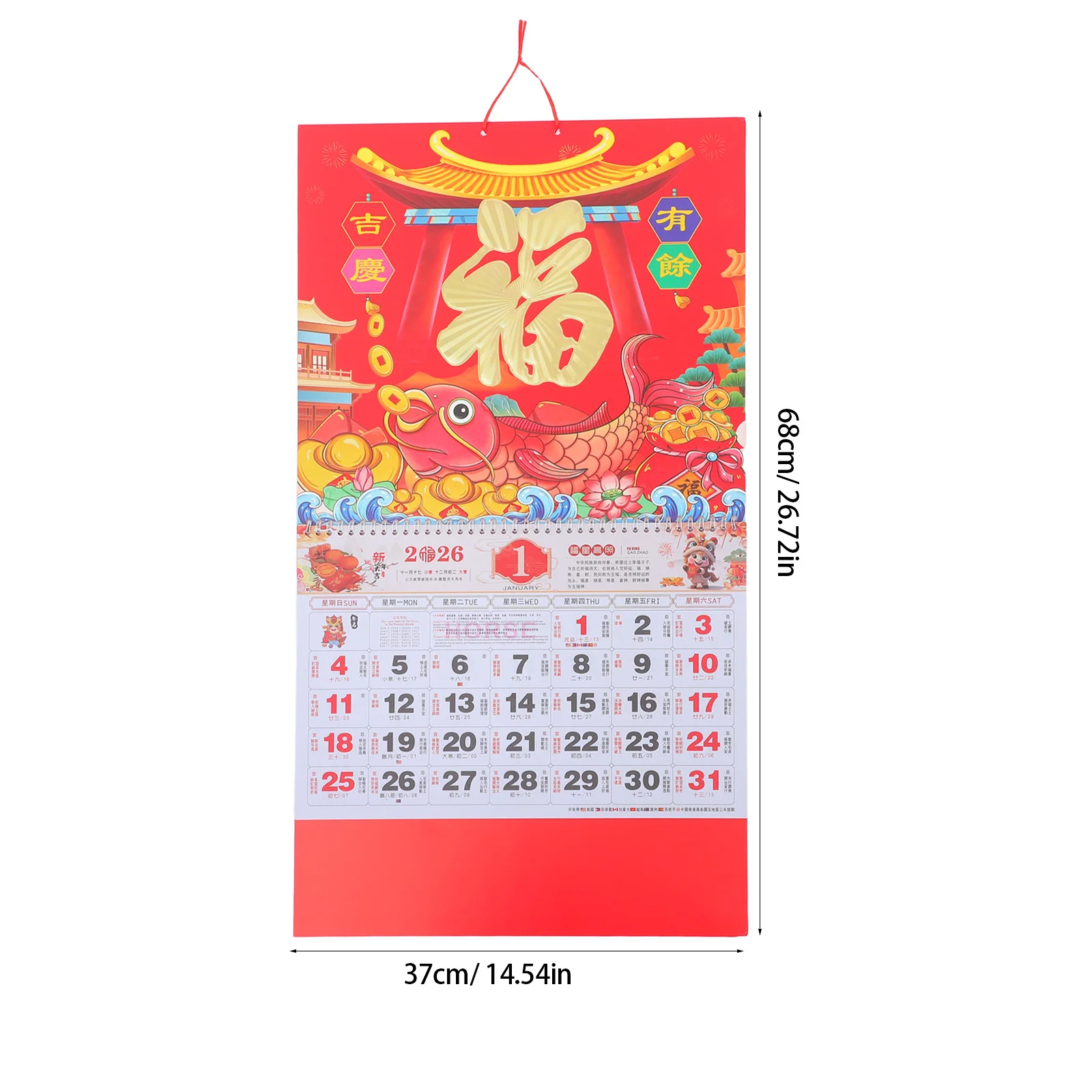 2026 Tear Off Daily Paper Calendario da appendere per Capodanno cinese Vacanze multi-paese Layout mensile trasparente Ufficio luminoso
