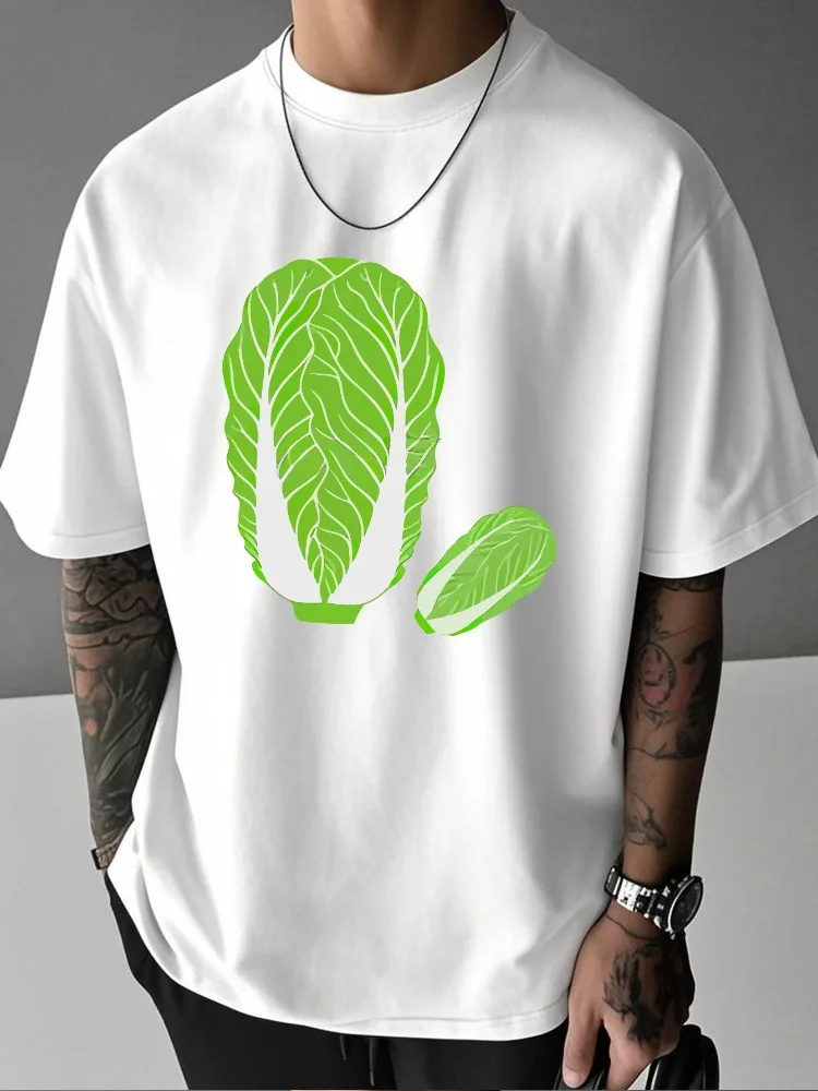 Men Summer Casual Short Sleeve T Shirt Cute Chinese Cabbage Vegetable Graphic Oversized Loose Tees Street Daily Fashion Tops