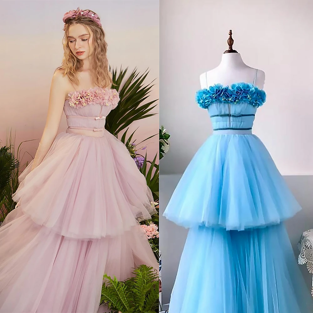 Elegantes träger loses Ballkleid Party kleid boden langes ärmelloses Blumen organza formelle Abendkleider 프和드레스 فساتين