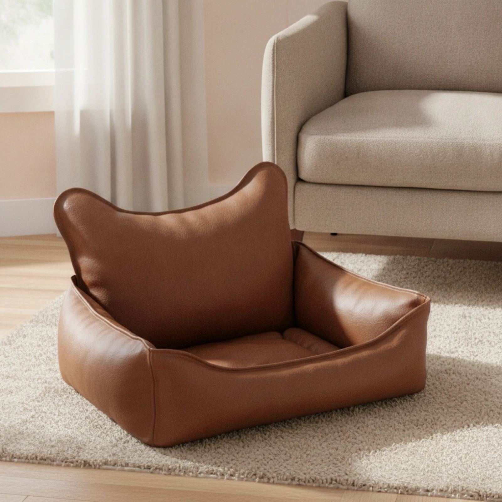 dog-bed-with-raised-sides-leather-like-high-back-pet-bed-cushioned-zippered-for-small-dogs-living-room-bedroom