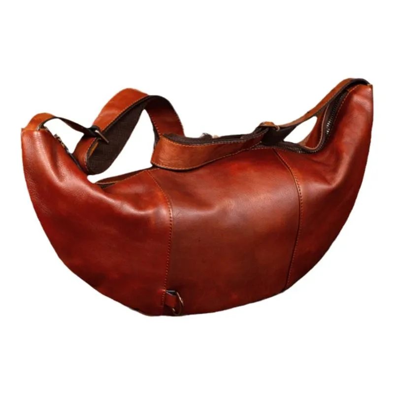 Ancient Trend Handmade Genuine Leather Chest Bag, Casual Crossbody Bag, Top-Grain Vegetable-Tanned Cowhide Single-Shoulder Bag