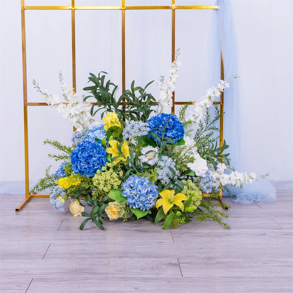 Home Decoration Blue Yellow Series Hydrangea Lily Greens Floral Arrangement for Wedding Event Backdrop Decor Table Centerpieces