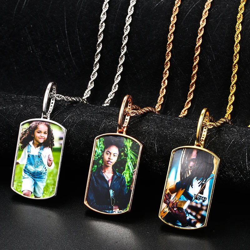 Imagem -05 - Quadrado Pendurar Tag Medalhões de Memória Moissanite Personalizado Foto Pingente Colar para Homens Hip Hop Jóias Multa 925 Prata Esterlina