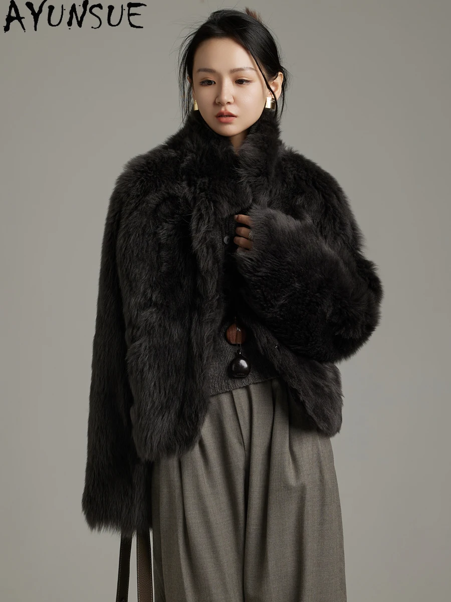 AYUNSUE Natürlicher Schaffell-Pelzmantel für Damen, echte Lederjacke, Luxuskleidung, Damen-Winterjacken, 2025, lockere Passform, Servies Sierra