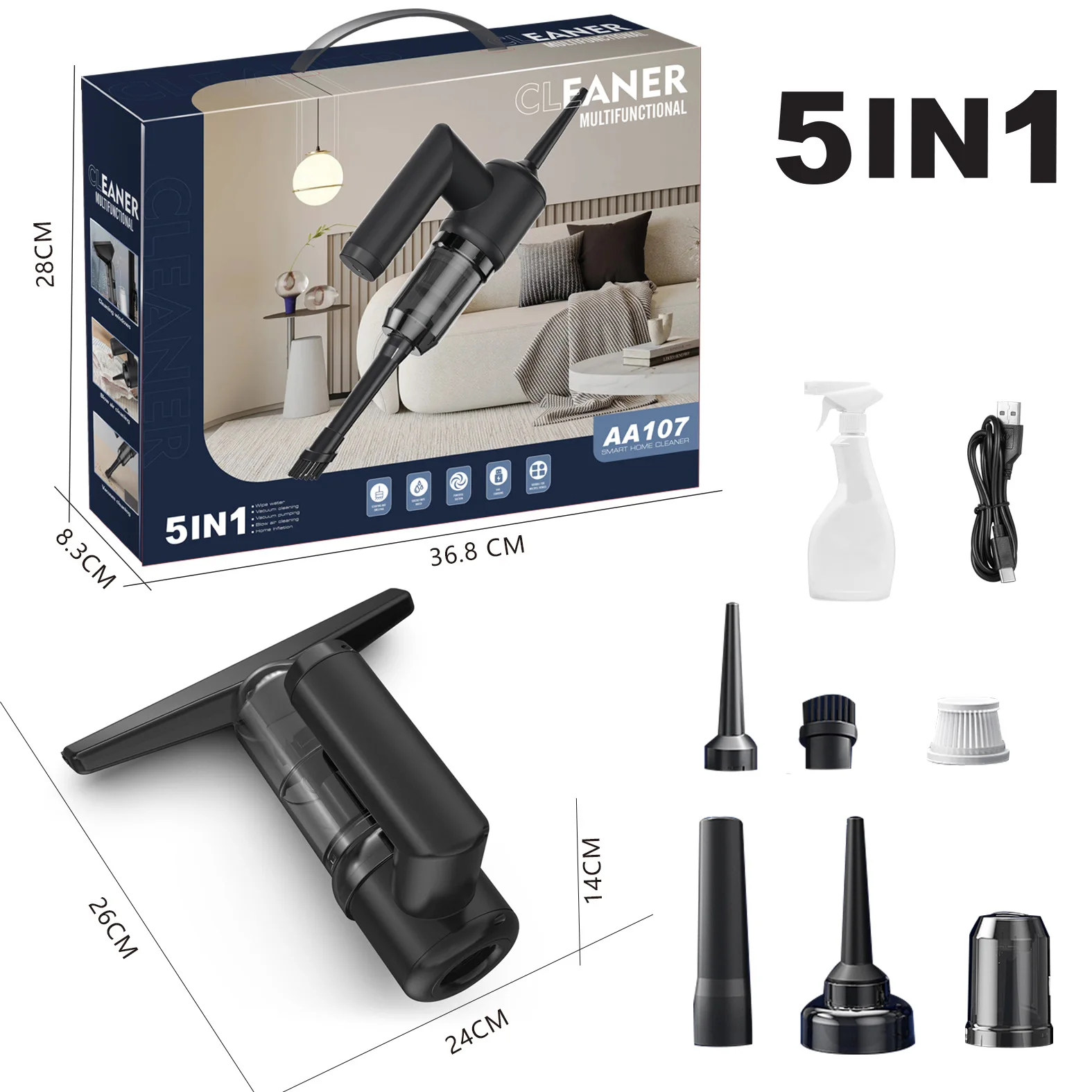 Five-in-One Window Cleaning Robot with Electric Glass Scraper for Home Use, Automatic Mirror Surface Cleaning, Integrated Suctio