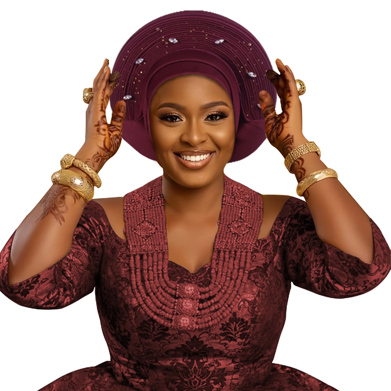 หมวกโพกหัวสำเร็จรูปแบบแอฟริกัน ออโต้เกล สำหรับผู้หญิงชาวไนจีเรีย งานแต่งงาน ผ้าโพกศีรษะมุสลิม ฮิญาบ หมวกคลุมผม ผ้าโพกหัว เจลส์ หมวกคลุมศีรษะ