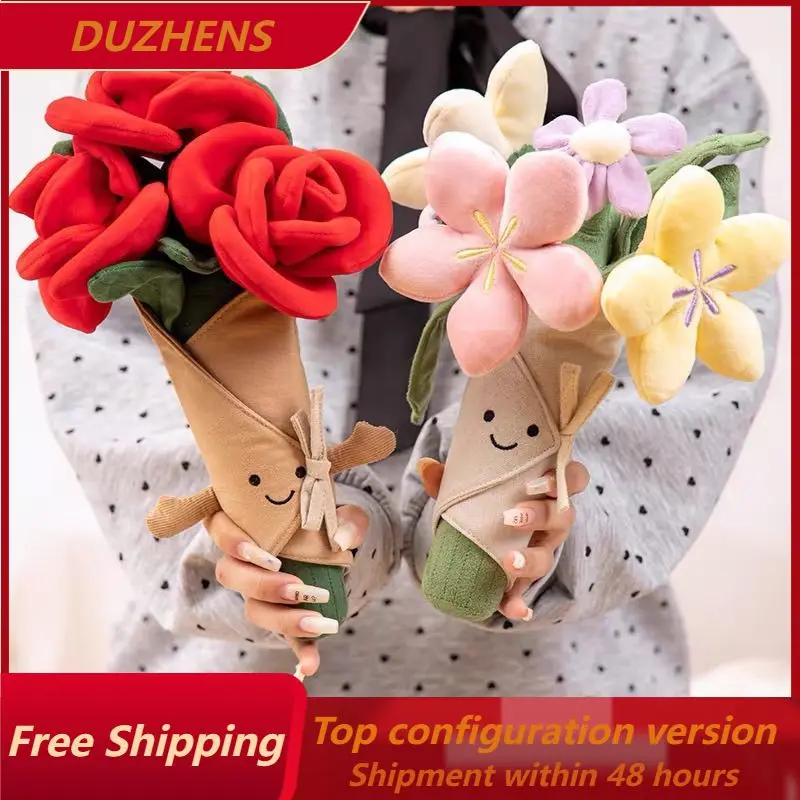

2026 30cm Valentine's Day rose bouquet plush toy Qixi doll birthday gift hand holding flowers for girlfriend