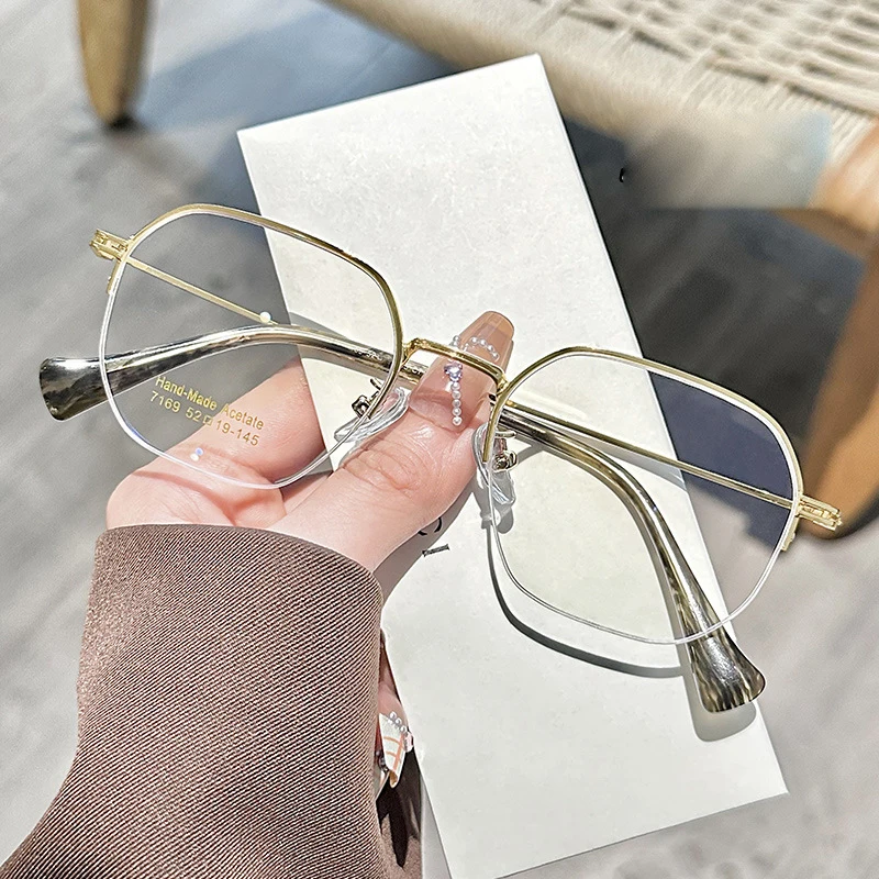 

Man Woman Optical Prescription Eyeglasses New Frames Fashion Retro Titanium Eyewear Polygon Spectacle Half Frame Glasses