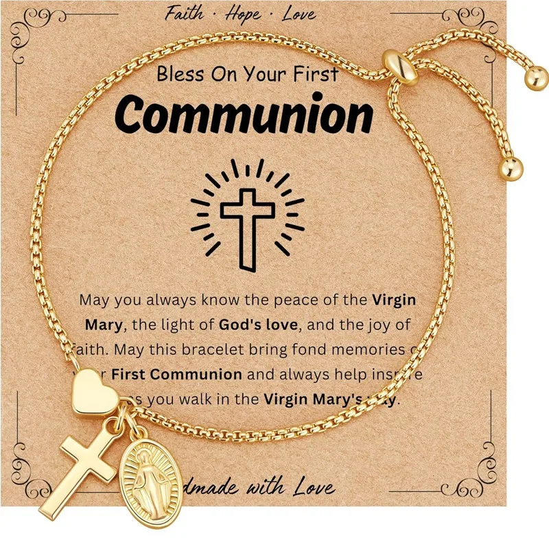 Catholic Virgin Mary Cross Heart Cross Bracelet Gift for Women, Confirmation First Communion Religious Christian Faith Jewelry