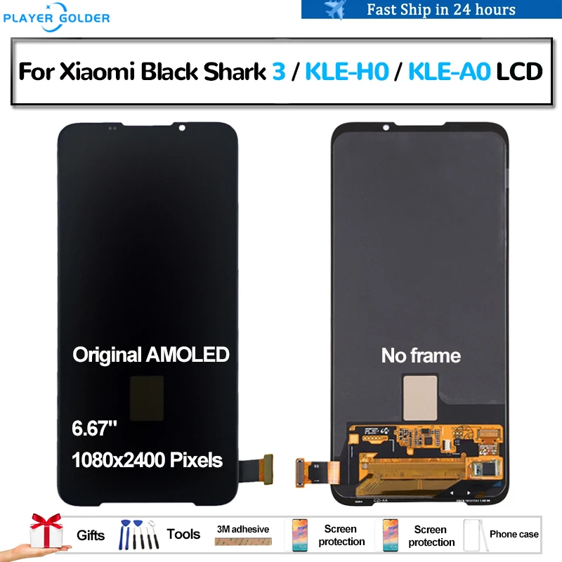 Original AMOLED For Xiaomi Black Shark 3 KLE-H0 KLE-A0 Pantalla lcd Display Touch Panel Screen Digitizer Assembly Replacement