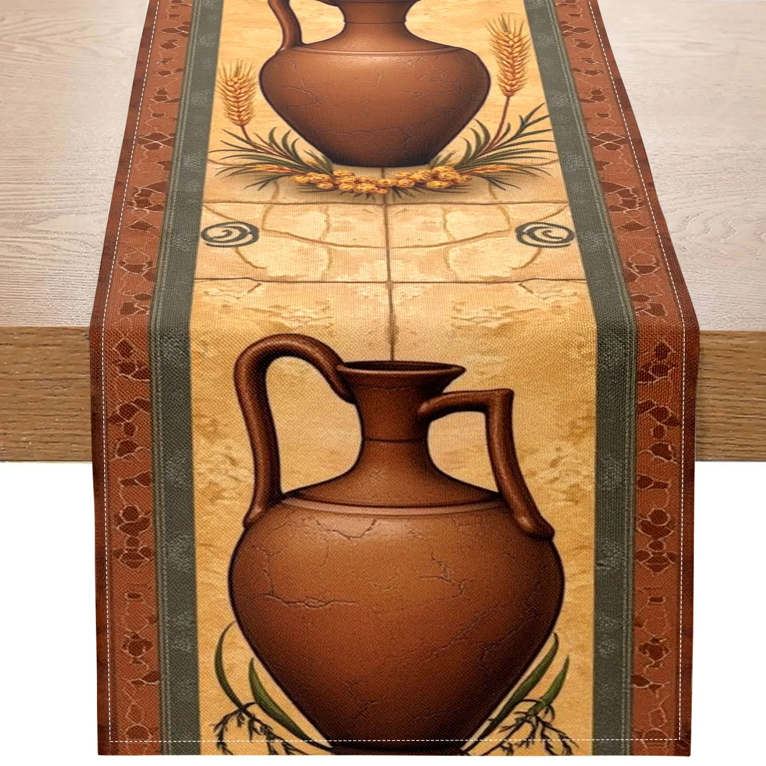 1 Piece of Vintage Clay Pot Themed Table Runner with Clay Pot Pattern, Suitable for Pastoral Restaurants, Autumn Harvest Parties, and Home Decoration Scenes.
