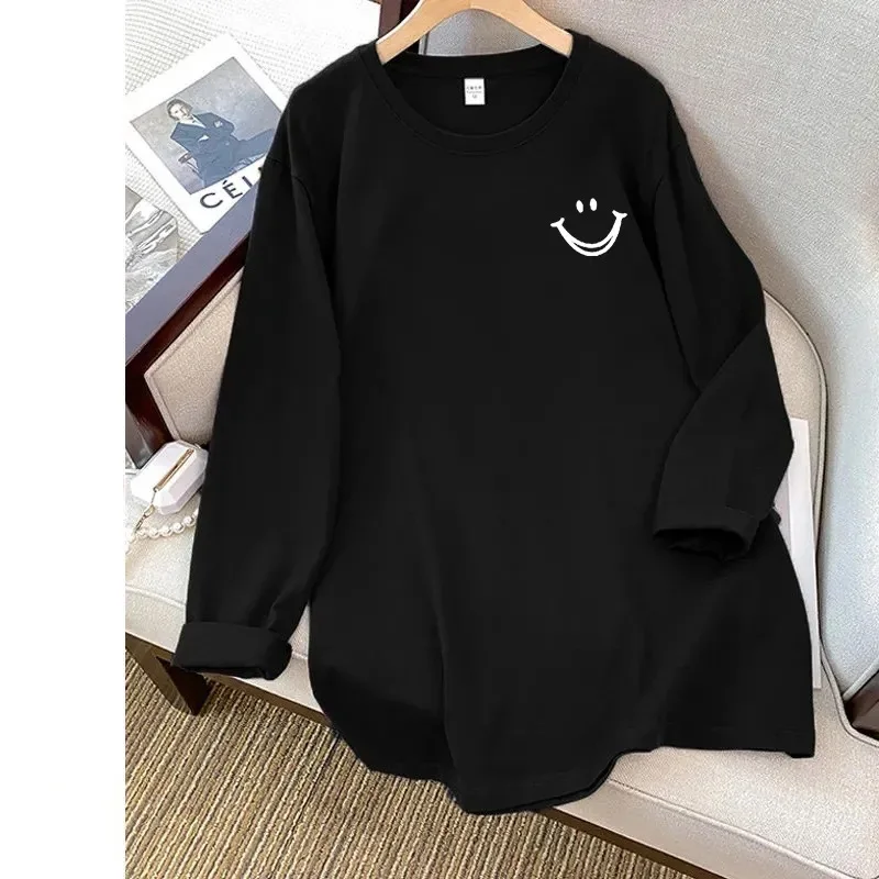 

Plus Size 6XL 150kg Spring T-Shirt Woman Korea Loose T Shirt Women Casual Top Tee Black Long Sleeve Tshirt