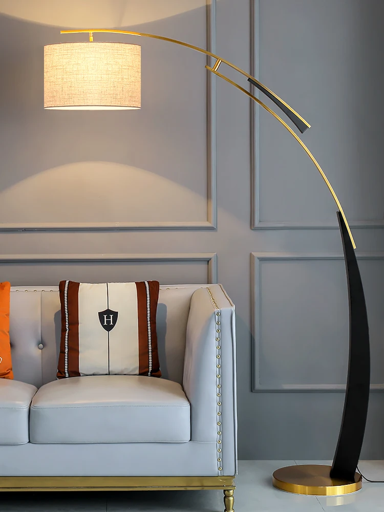 

Living Room with A Light Luxury Style and High-end Design, with An American Retro Fishing Floor Lamp Placed Next To The Sofa