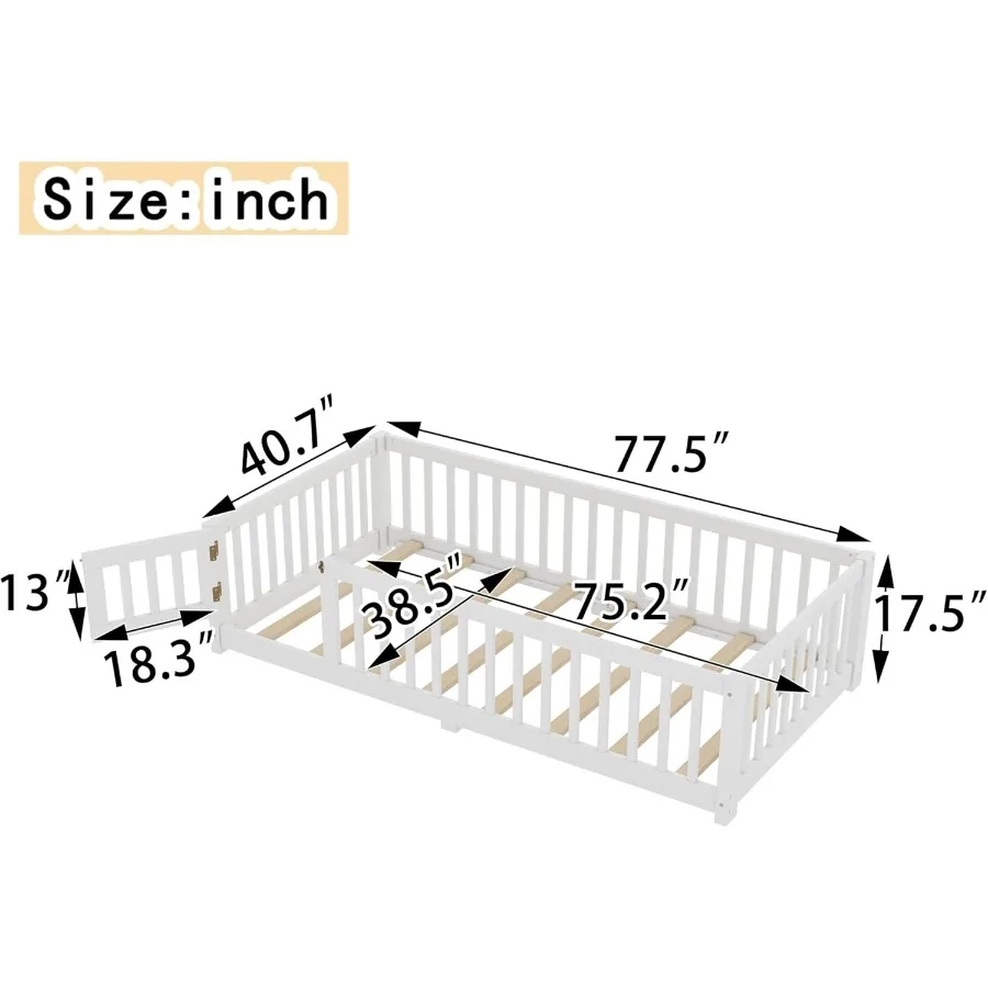 سرير مزدوج الحجم مع باب وسياج لبيئة تعلم مونتيسوري إطار سرير مزدوج من الخشب الصلب مع شرائح وغوا الآمن