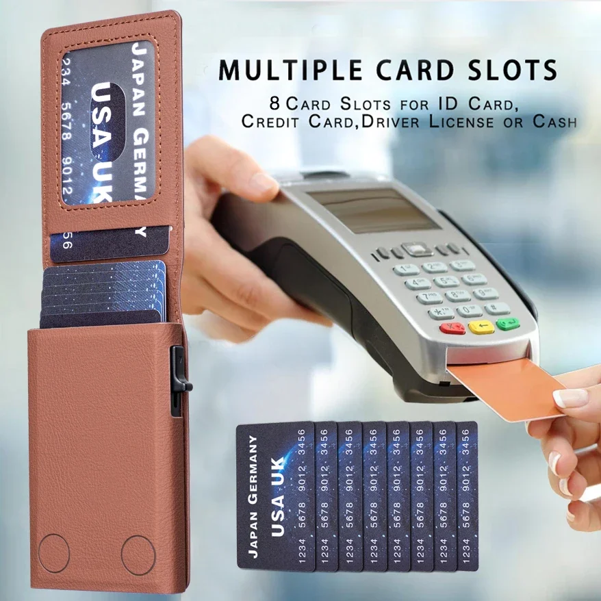 Pop Up Card Bag Card Holder For Men and Women Unisex PU Leather Magnetic Cardholder Card Bag Anti-theft Protectors Wallet Case