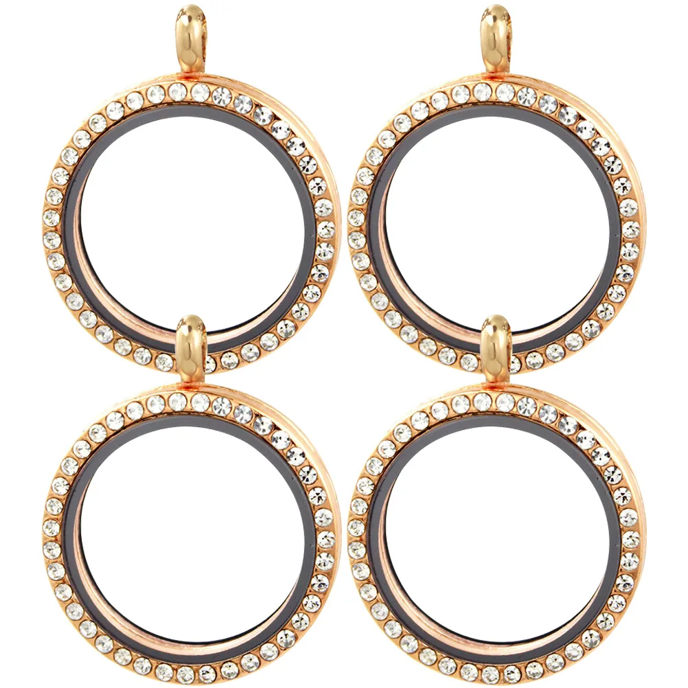 

4pcs Photo Pendant Rhinestone Trays Bezel Pendants Jewelry Glass Alloy Mini Frame Charm Diy Necklace Pendant Photo Holder
