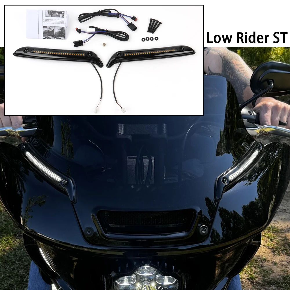 For Harley Softail Low Rider ST El Diablo FXRST Tracer Windshield Decorative Lamps Daylight Running Lamps and Turn Signal Lamps