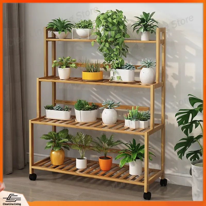 for Balcony Bamboo Flower Rack Indoor Multi Layer Living Room Household Shelf Succulent Dill Pot Rack Decorative Plant Stand