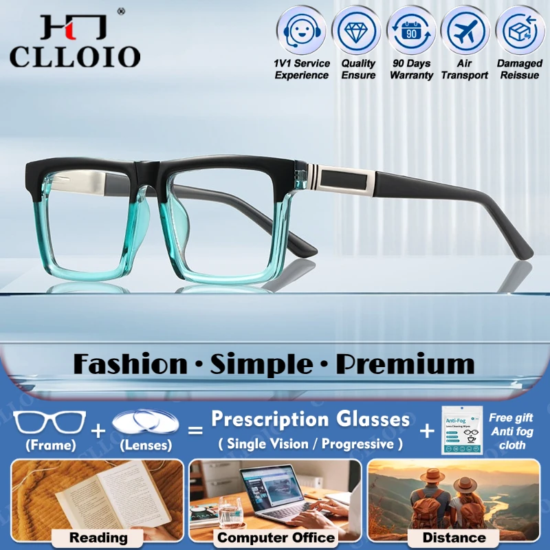 

CLLOIO Simple Square Frame Optical Myopia Glasses Trendy Men Anti Blue Light Progressive Computer Protection Optical Eyeglasses