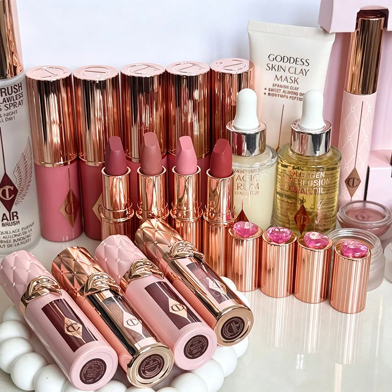 Charlotte 4 Colors Pink Diamond Gold Tube Lipstick & Love Heart Two Color Blusher Smooth Brightening Advanced Tilbury Cosmetics