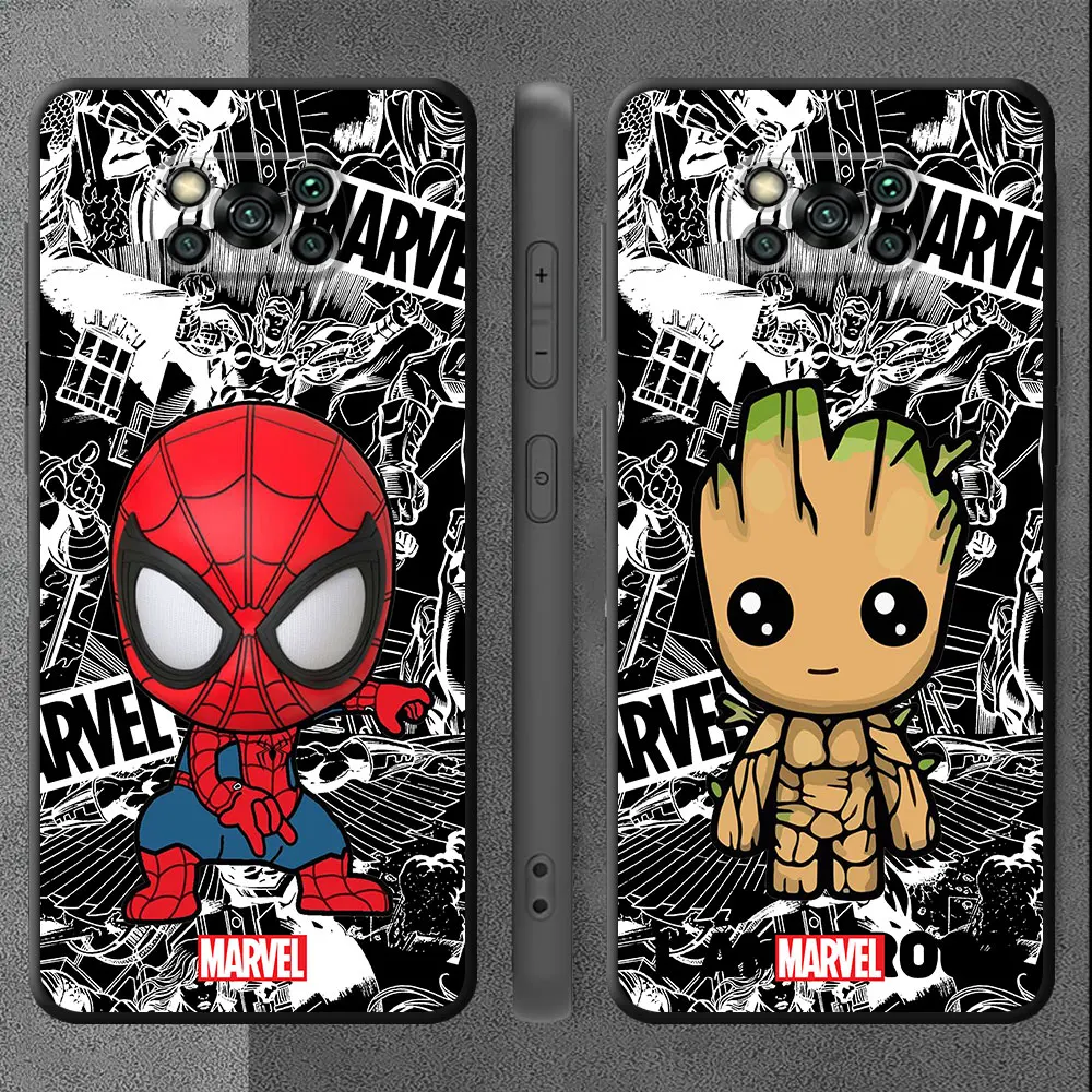 Marvel Sipiderman Groot Phone Case for Poco M5 X4 GT M3 F1 X3 NFC C40 M4 Pro 5G X4 Pro 5G F5 C50 C51 Funda Black Soft Cover