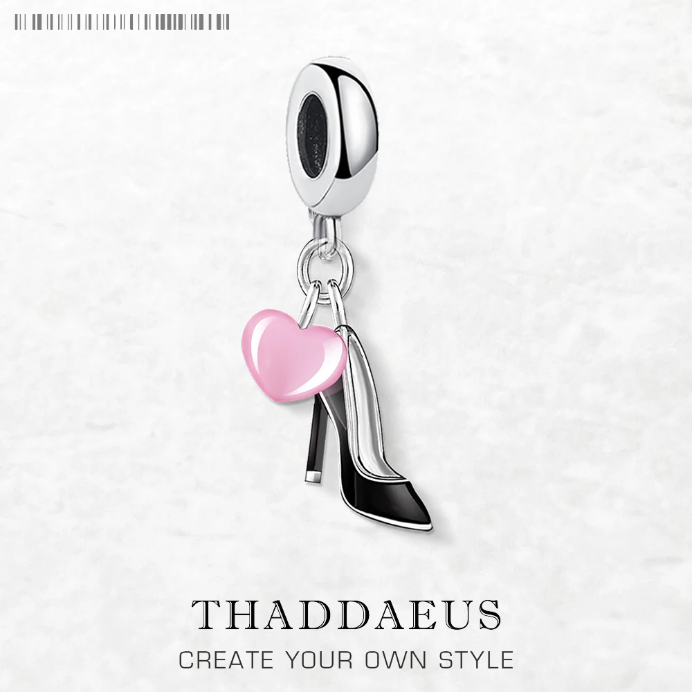 

High Heel & Pink Heart Pendant Dangle Charm Hot Sell Europe Fashion European 925 Sterling Silver Romantic Gift For Women