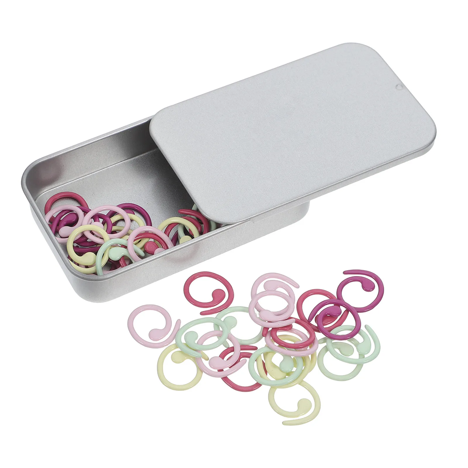 50Pcs Spiral Metal Colored Stitch Markers for Crochet Knitting Split Ring Removable Portable Storage Box Colorful Craft Tool view 5