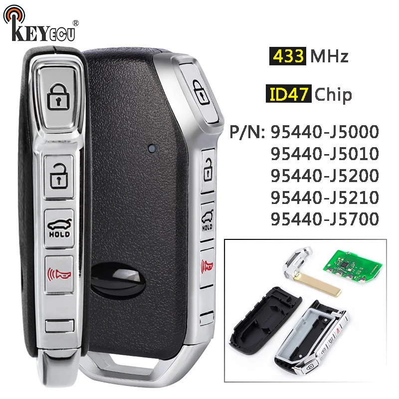 

KEYECU 433 МГц ID47 чип 95440-J5000 95440-J5010 95440-J5200 J5210 95440-J5700 умный дистанционный брелок для Kia Stinger 2017-2022