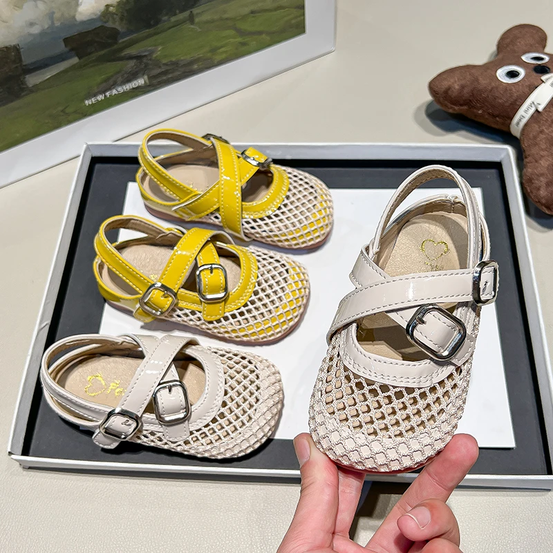 Kids Cross Straps Sandals for Girls 2025 Summer New Non-slip Soft Sole Toddler Beach Shoes Cut-outs Princess Ballet Mary Jane