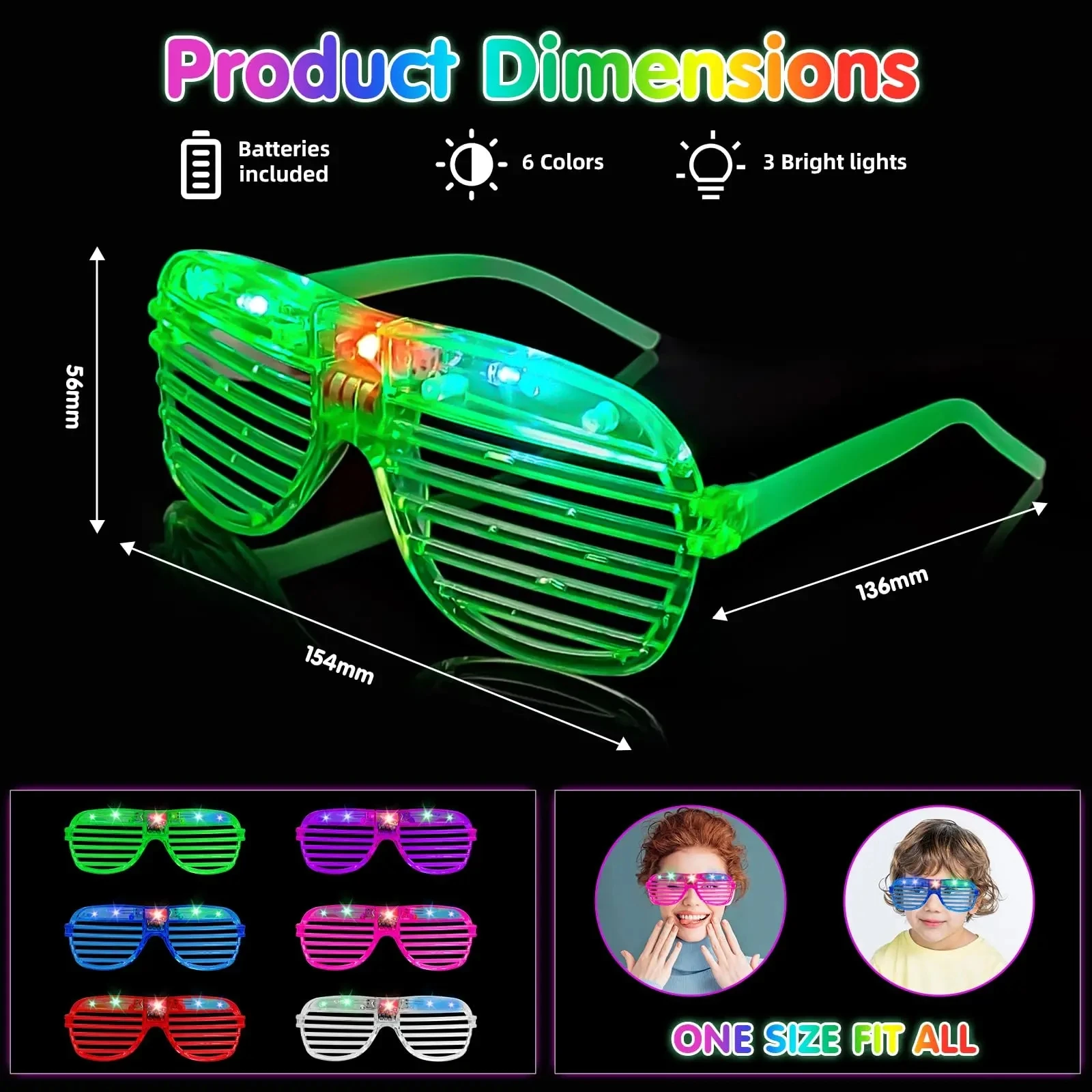 Glow in the Dark LED Eyeglasses Multiple Neon Colors Blinds Lampshade Glasses Christmas Mardi Gras Birthday Neon Mardi Gras Part