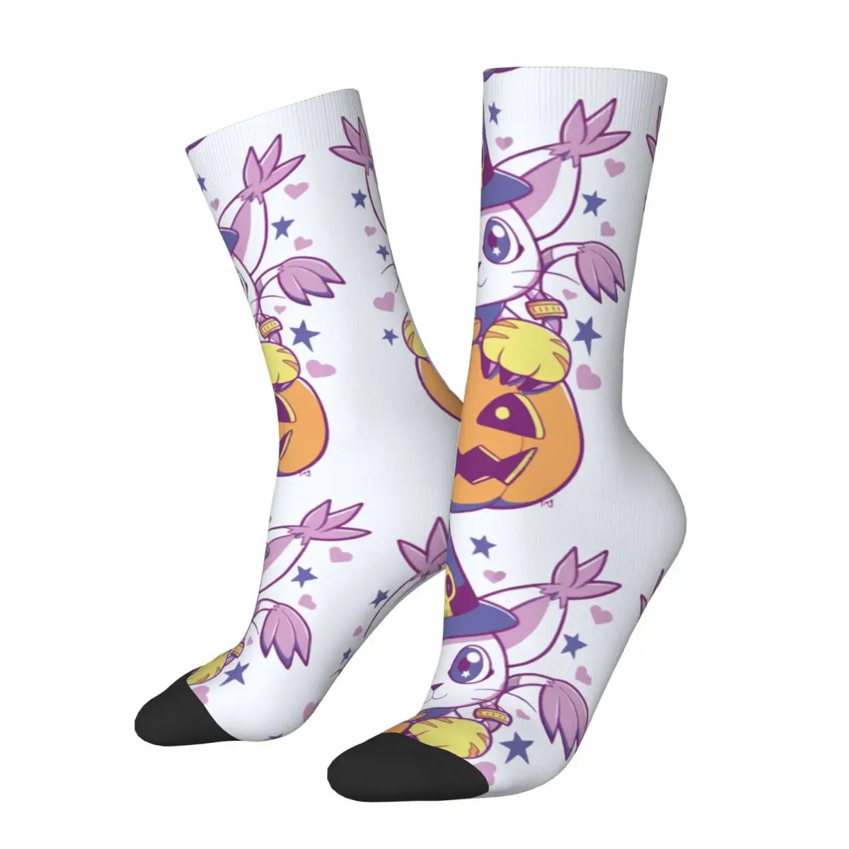 Funny Happy Men's Compression Socks Gatomon Happy Meowloween Retro Harajuku Digital Monster Manga Casual Crew Crazy Sock