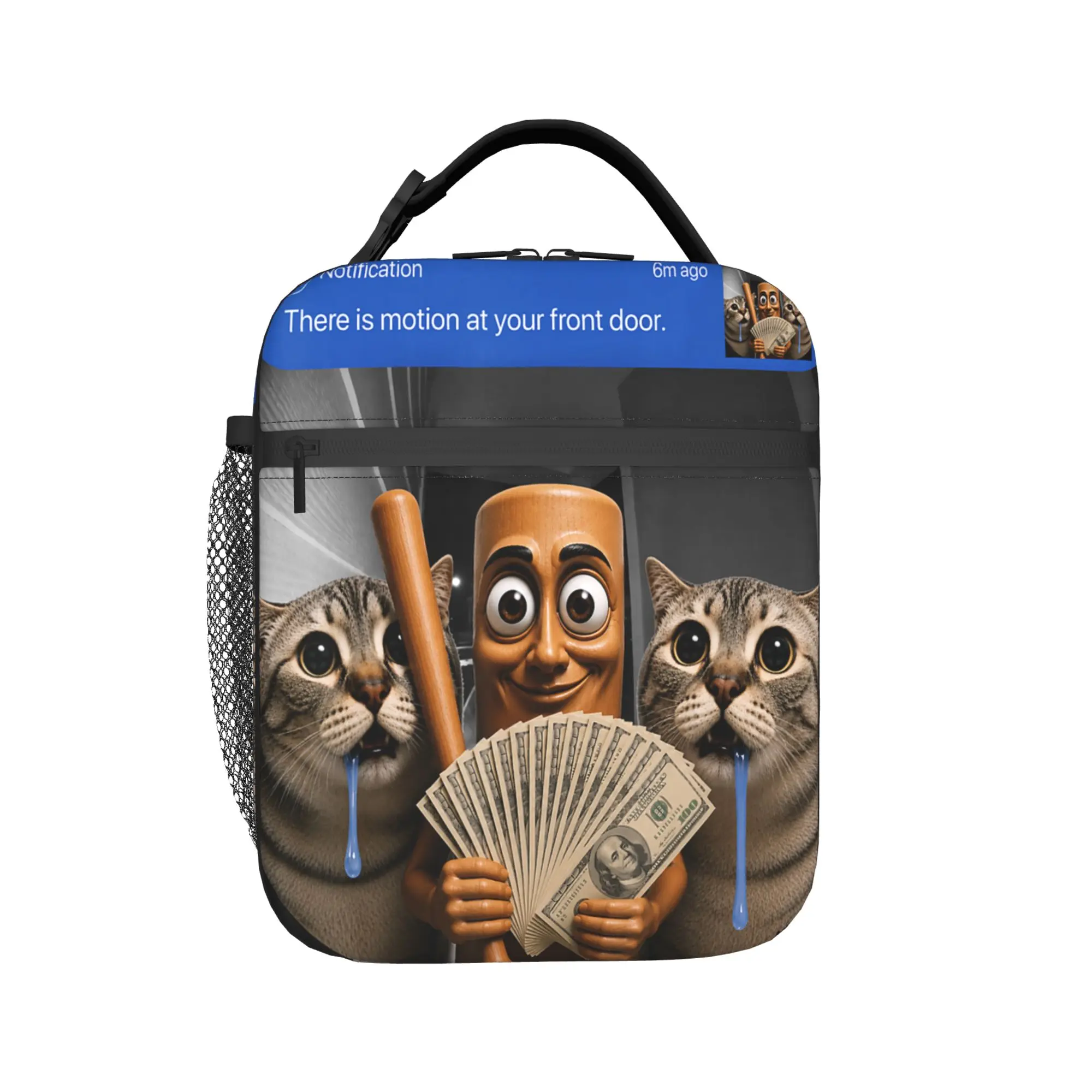 There is Motion at Your Front Door Tung Tung Tung Sahur Cat Lunch Bag For Girls  Designer Lunch Box Leisure School Cooler Bag