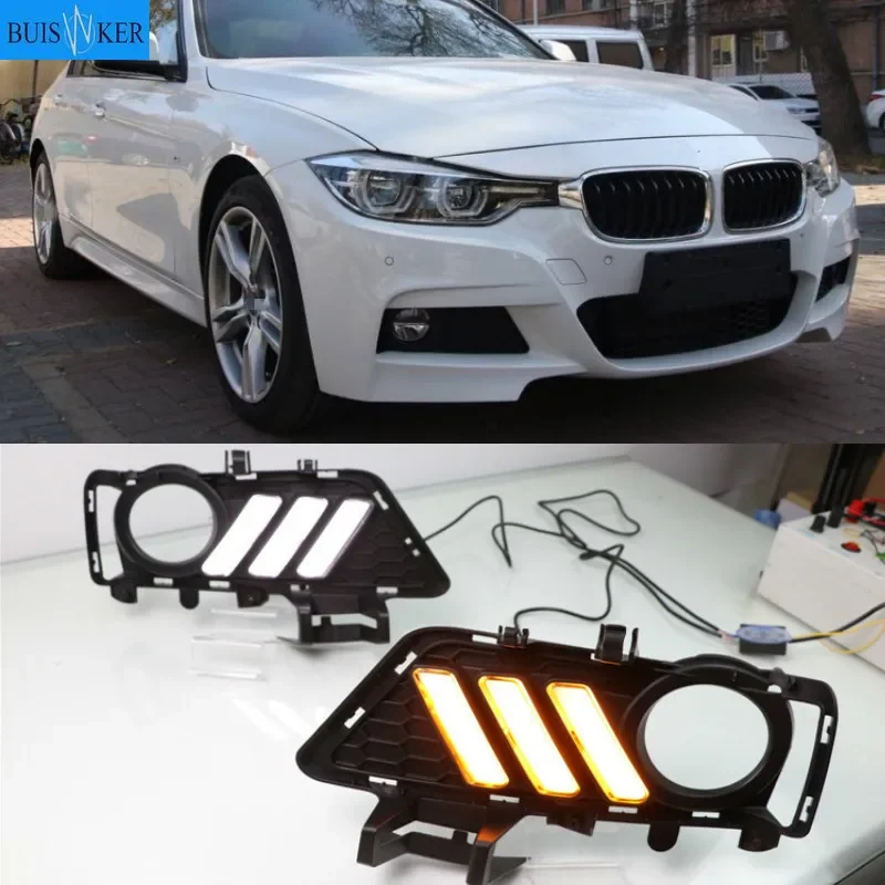 

For BMW F30 F35 3 Series 2013-2019 Daytime running lights LED DRL Fog lamp driving lights with Yellow Turn Signal Function Relay