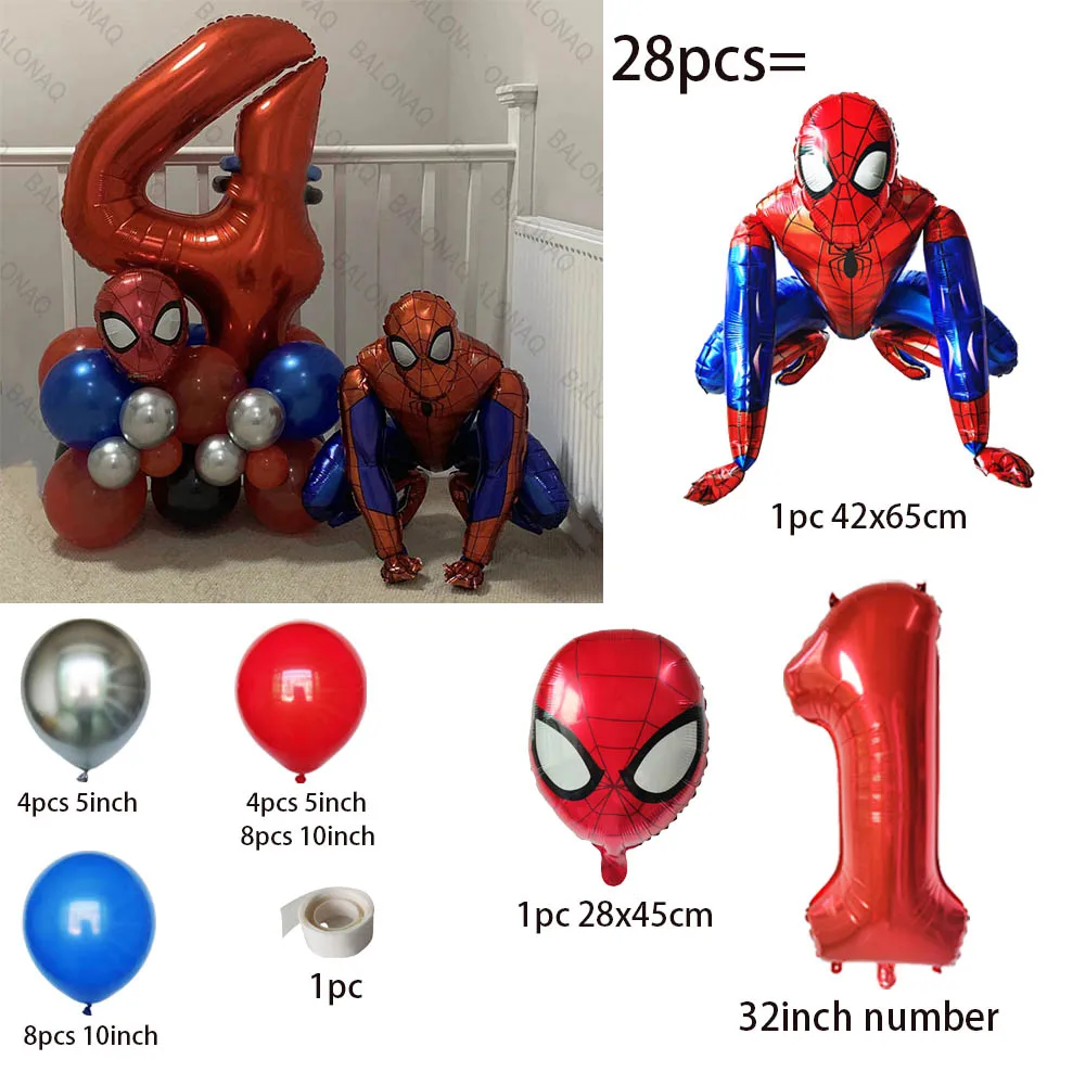 28pcs Spiderman Party Balloons Blue Red Ballon Kids Boys Super Hero Theme Birthday Party Decorations Baby Shower Air Globos