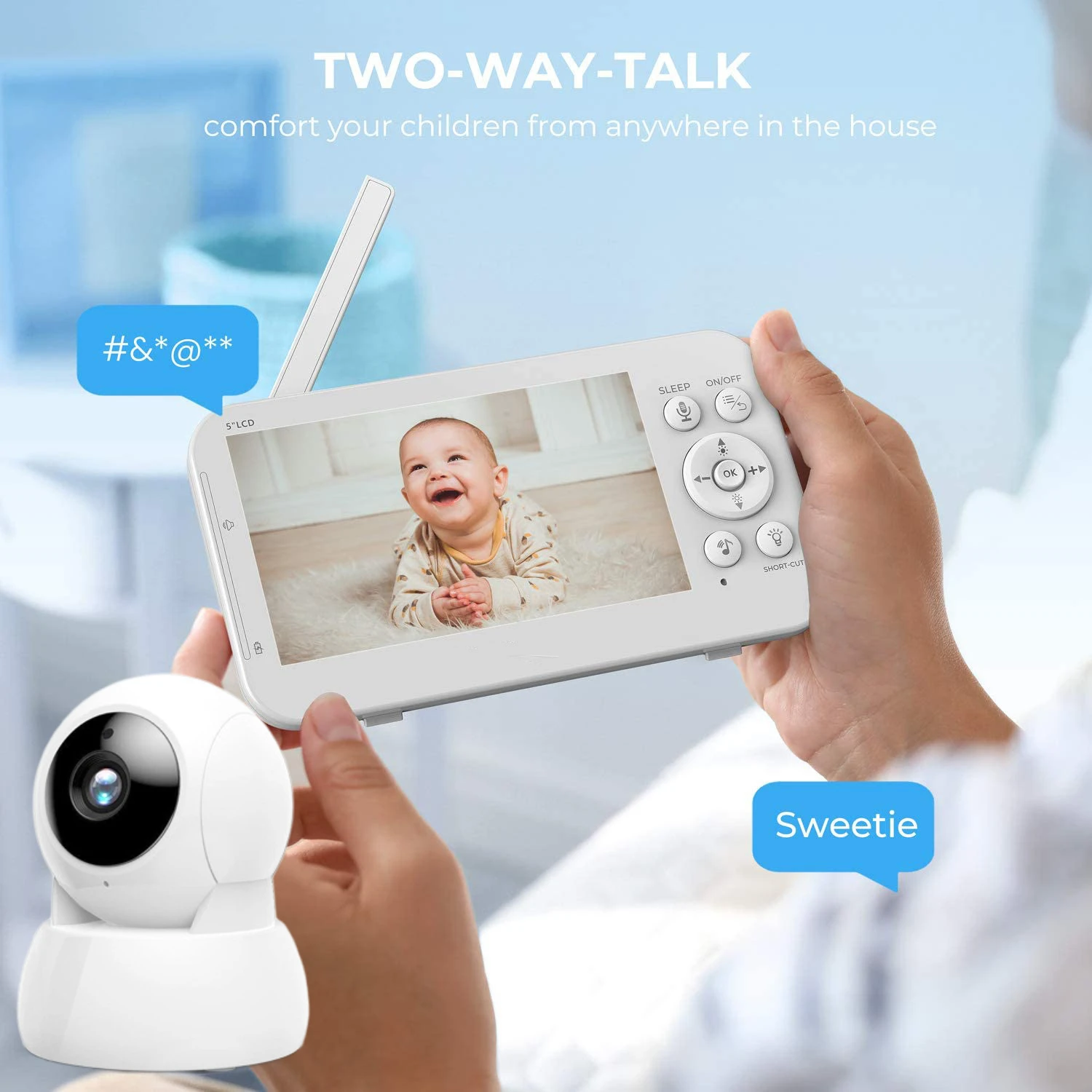 960 Baby Monitor, 5inch TFT LCD Screen,IR Night Vision Camera,Temperature Monitoring System,built-in Lullabies for Baby Sleeping