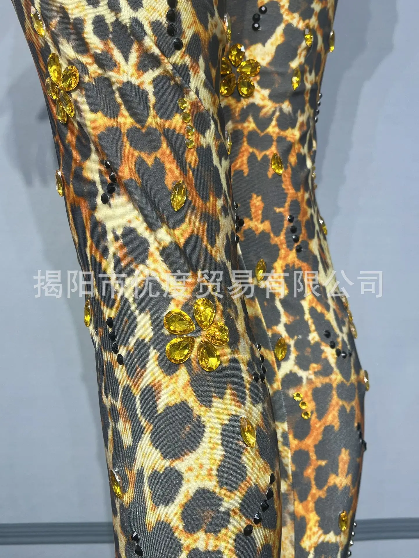 مثير ليوبارد طباعة حجر الراين سترة بنطلون مجموعة مرونة حفلة عيد ميلاد مرحلة الأداء الملابس يجب أن تكون ليوبارد فساتين السهرة #6