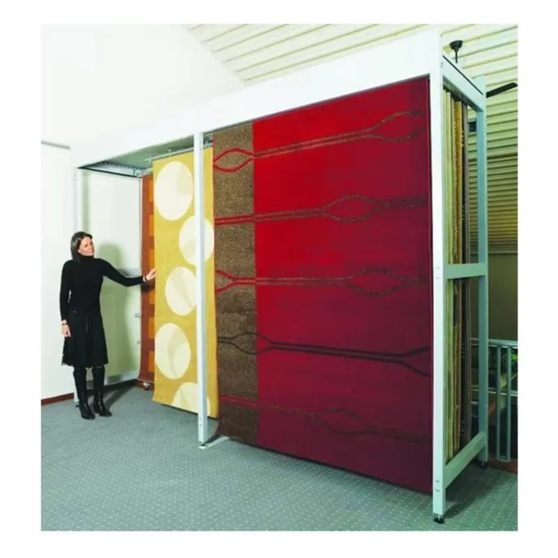 Shelf Push-pull Carpet Display Stand Triple Carpet Display Stand Rug Display Stand Custom High-quality Showroom Sliding Metal